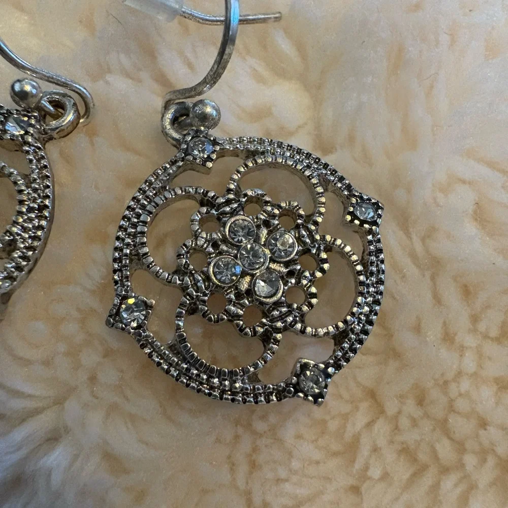 Intricate Silver Floral Drop Earrings